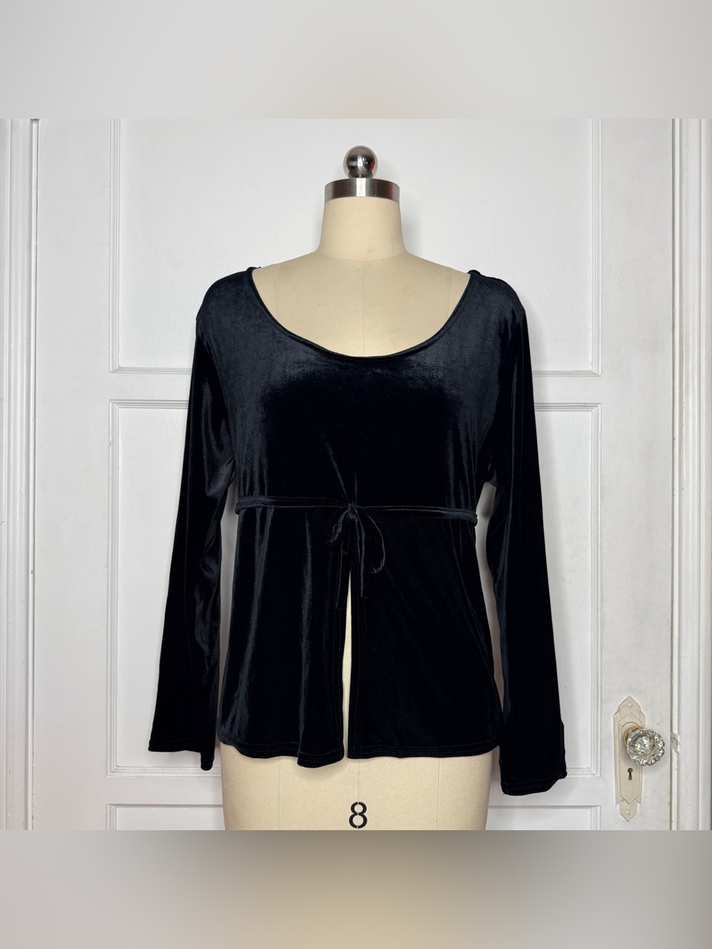 Black velvet slit front top